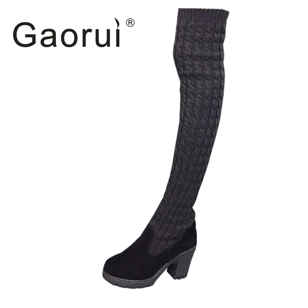 2017 Women Knitted Knee High Boots