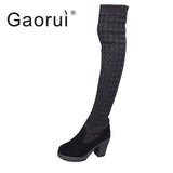 2017 Women Knitted Knee High Boots