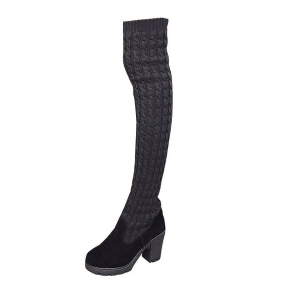2017 Women Knitted Knee High Boots
