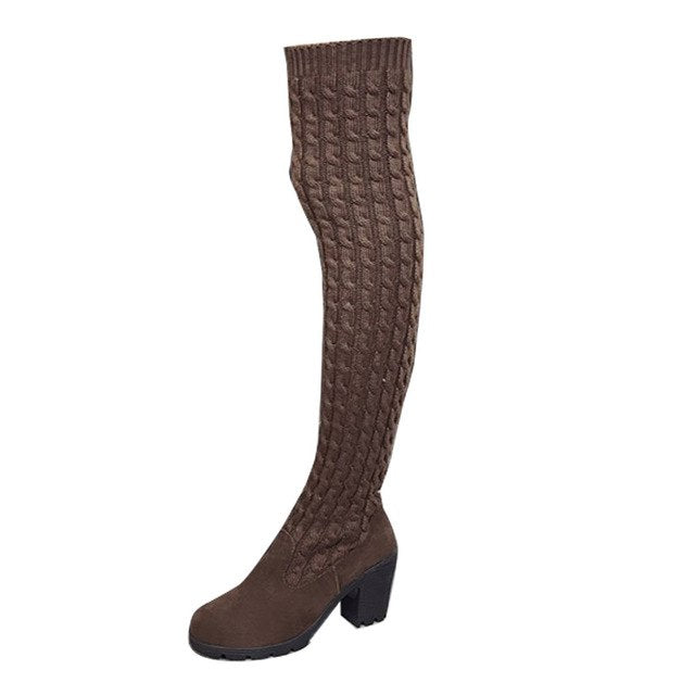2017 Women Knitted Knee High Boots