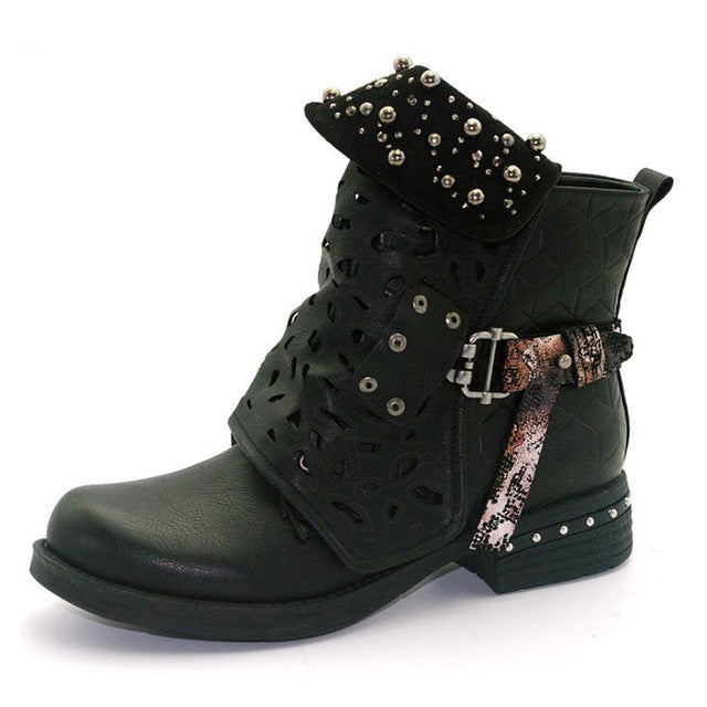 HEE GRAND Women Rhinestone Motorcycle Boots