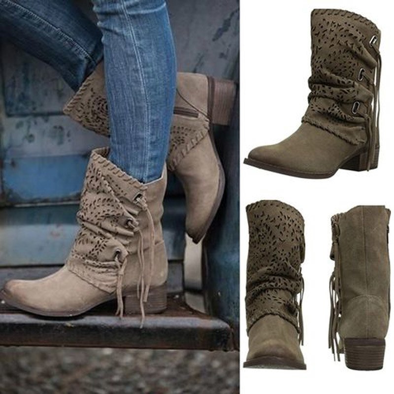 Nubuck Buckle Strap Ankle Western Boots