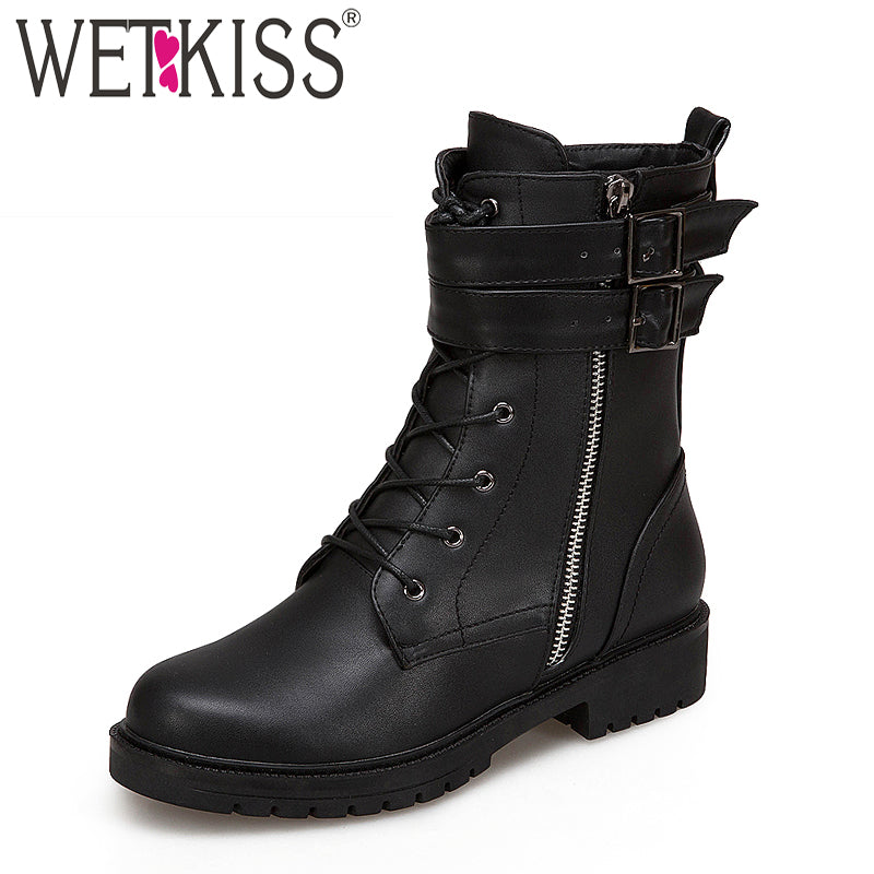 WETKISS Women Army Ankle Boots